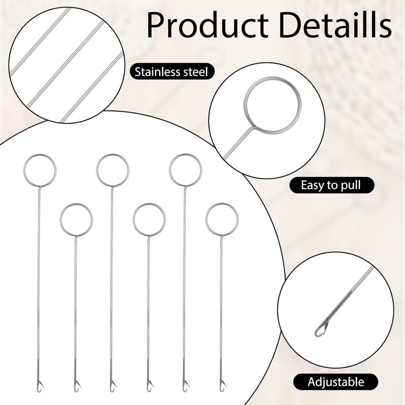 Ajcotahm 6 PCS Bead Threader for Jewelry Making Loop Turner Sewing Tool Stainless Steel Needle Hooks with Latch for Fabric Belts Strips Tube Straps DIY Accessories (10.63 & 6.89 Inch) - Image 3